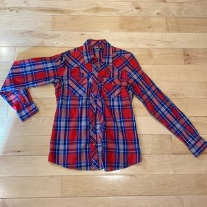 Plaid western style button down. Great for concerts and dive bars.